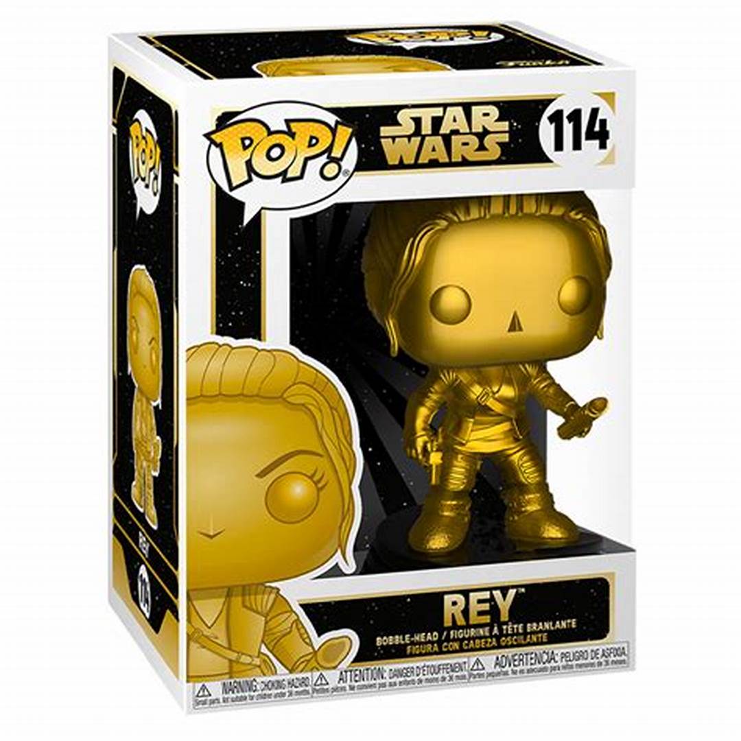 Gold Rey Pop! vinyl figure in packaging with Star Wars branding