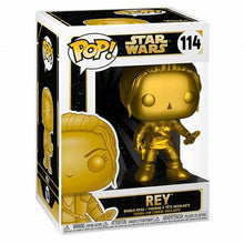 Gold Rey Pop! vinyl figure in packaging with Star Wars branding