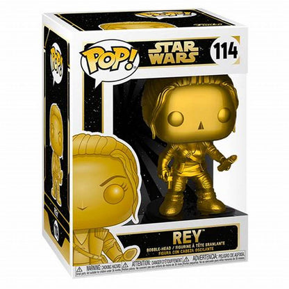 Gold Rey Pop! vinyl figure in packaging with Star Wars branding