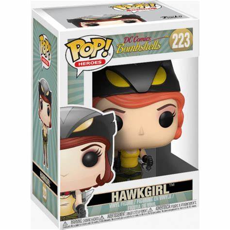 Funko Pop! Hawkgirl figure in packaging with 'DC Comics Bombshells' branding.