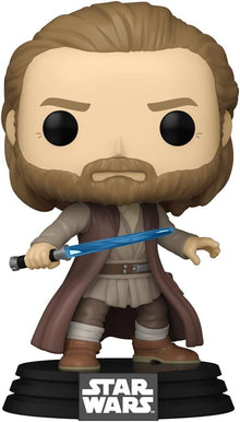 Funko Pop! figurine of a character from Star Wars with a blue lightsaber.