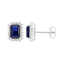 Oblong Halo Sapphire Earrings