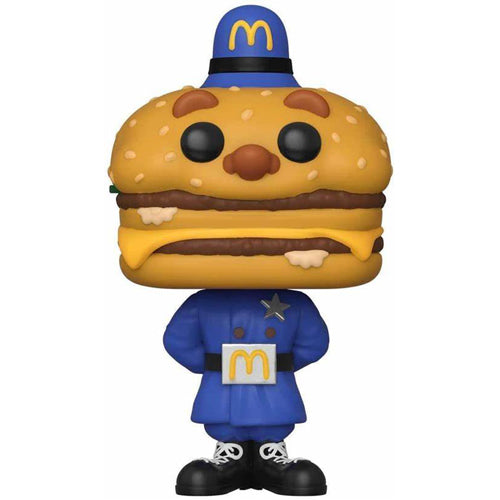 Funko Pop! vinyl figure of a burger with a police hat and uniform Officer Maacon a white background