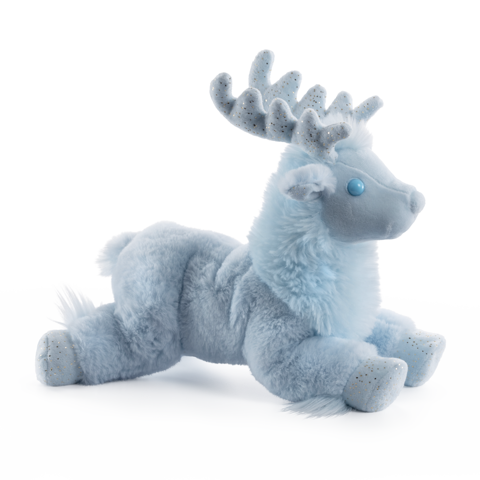 Plush reindeer toy on a white background