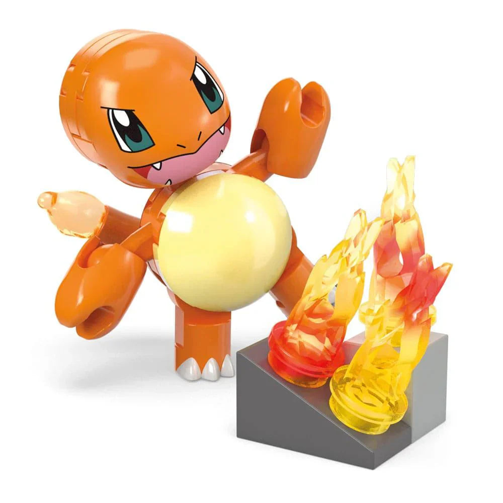 Toy figure Charmander a fiery character with flames on a white background