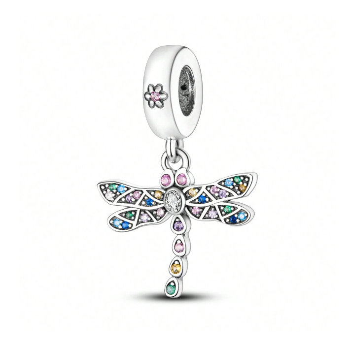Rainbow Cubic Zirconia Dragonfly Charm