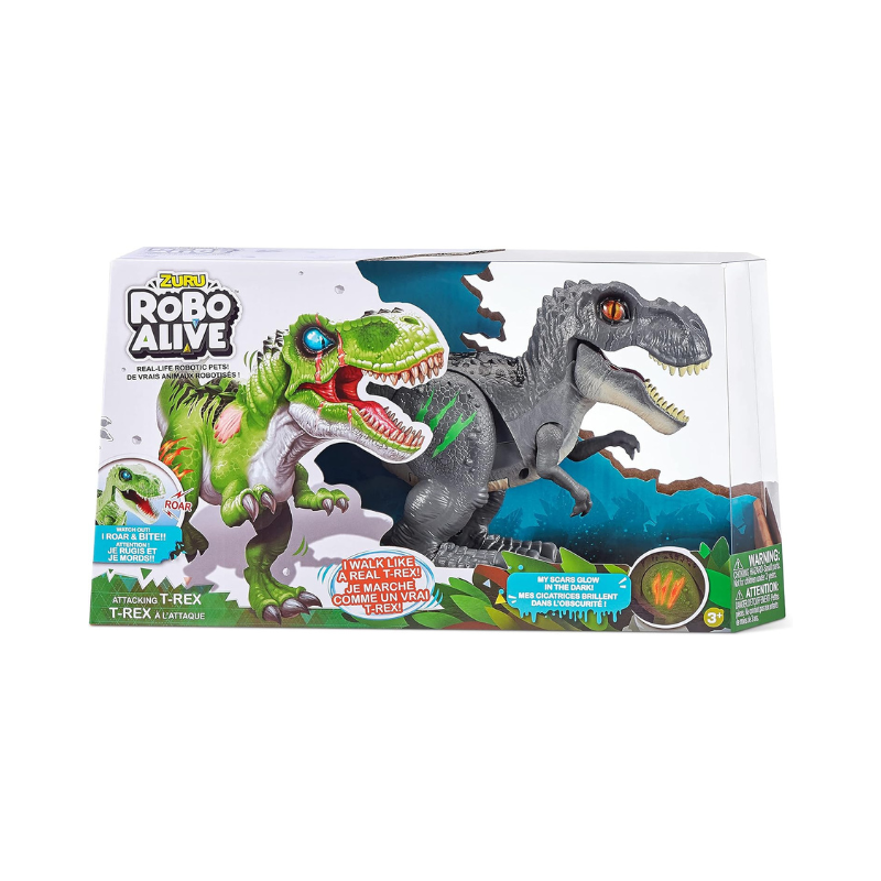 Boxed Robo Alive T-Rex toy on a white background