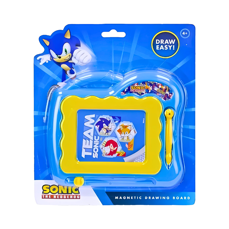 Sonic the Hedgehog magnetic drawing board packaging with Sonic character on a blue background