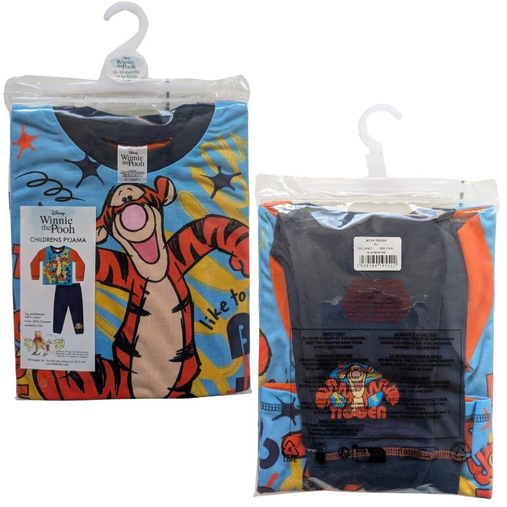 Two packages of children's pajama sets with cartoon characters on a white background