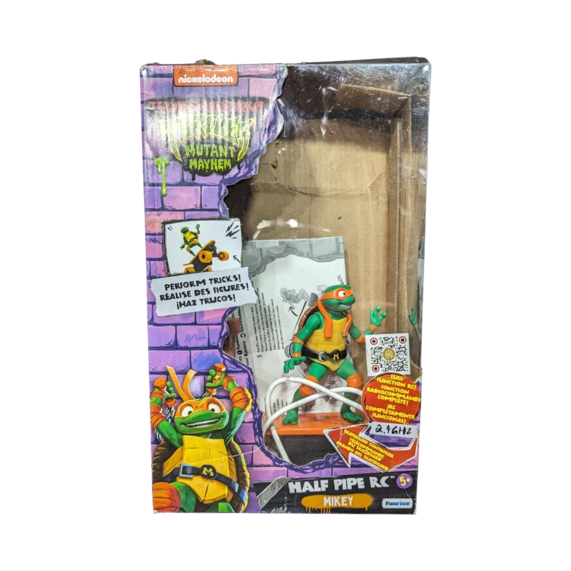 Pre-owned TMNT Mutant Mayhem Half Pipe RC Mikey in very good condition. Includes RC figure, controller & charger. Box damaged. Shop at New, Used and More!