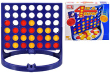 Connect 4 game board with colorful discs and packaging on a white background