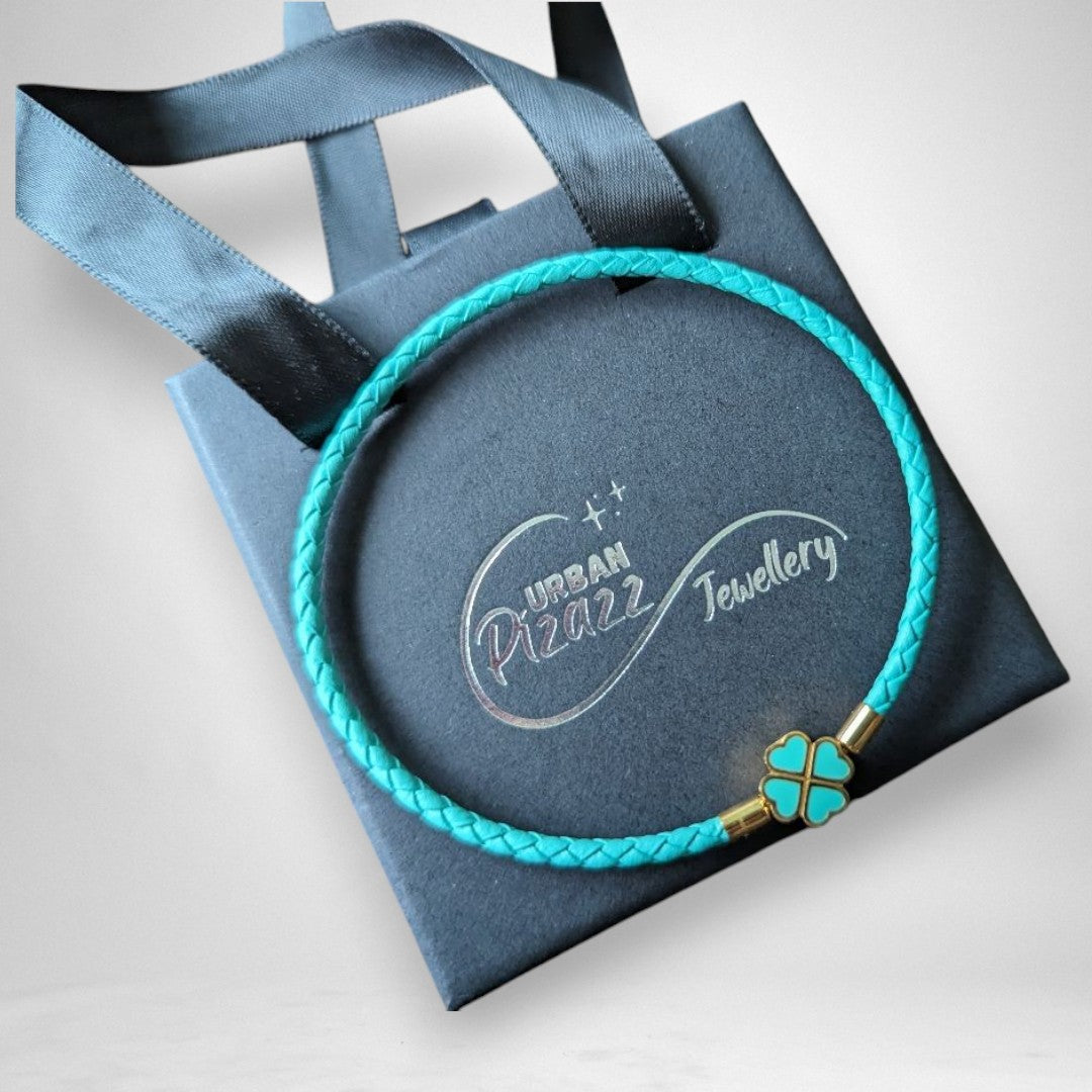 Teal Clover Leaf Charm Bracelet