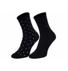 Tommy Hilfiger 2 Pack Womens Crew Dot Socks Black
