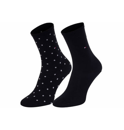 Tommy Hilfiger 2 Pack Womens Crew Dot Socks Black