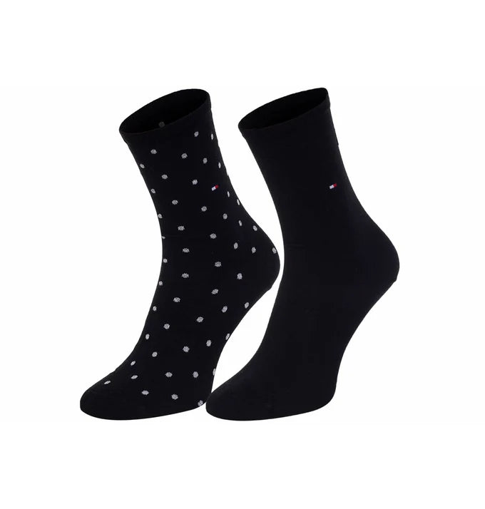 Tommy Hilfiger 2 Pack Womens Crew Dot Socks Black