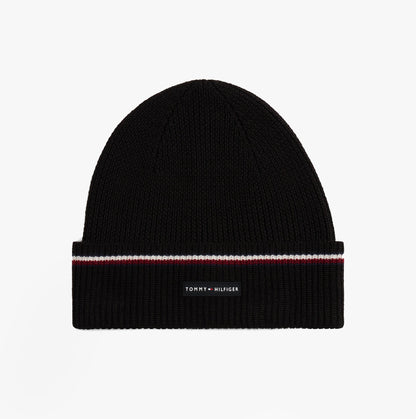 Tommy Hilfiger Signature Tape Mens Wool Beanie Black