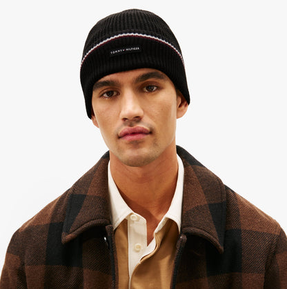 Tommy Hilfiger Signature Tape Mens Wool Beanie Black