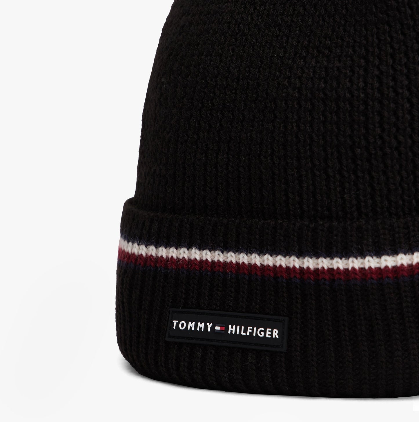 Tommy Hilfiger Signature Tape Mens Wool Beanie Black