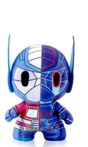 Toy figure with blue and red design on a white background