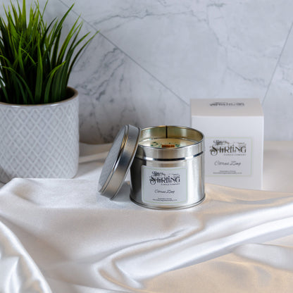 Citrus Zing - Travel Tin Candle - Wooden Wick