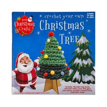 Crochet your own Christmas tree kit with Santa Claus on a blue background