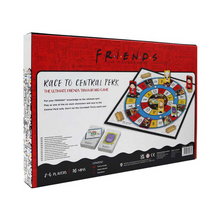 Board game packaging for 'Friends: Race to Central Perk' on a white background