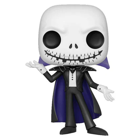 Skeleton figure with a purple cape on a white background