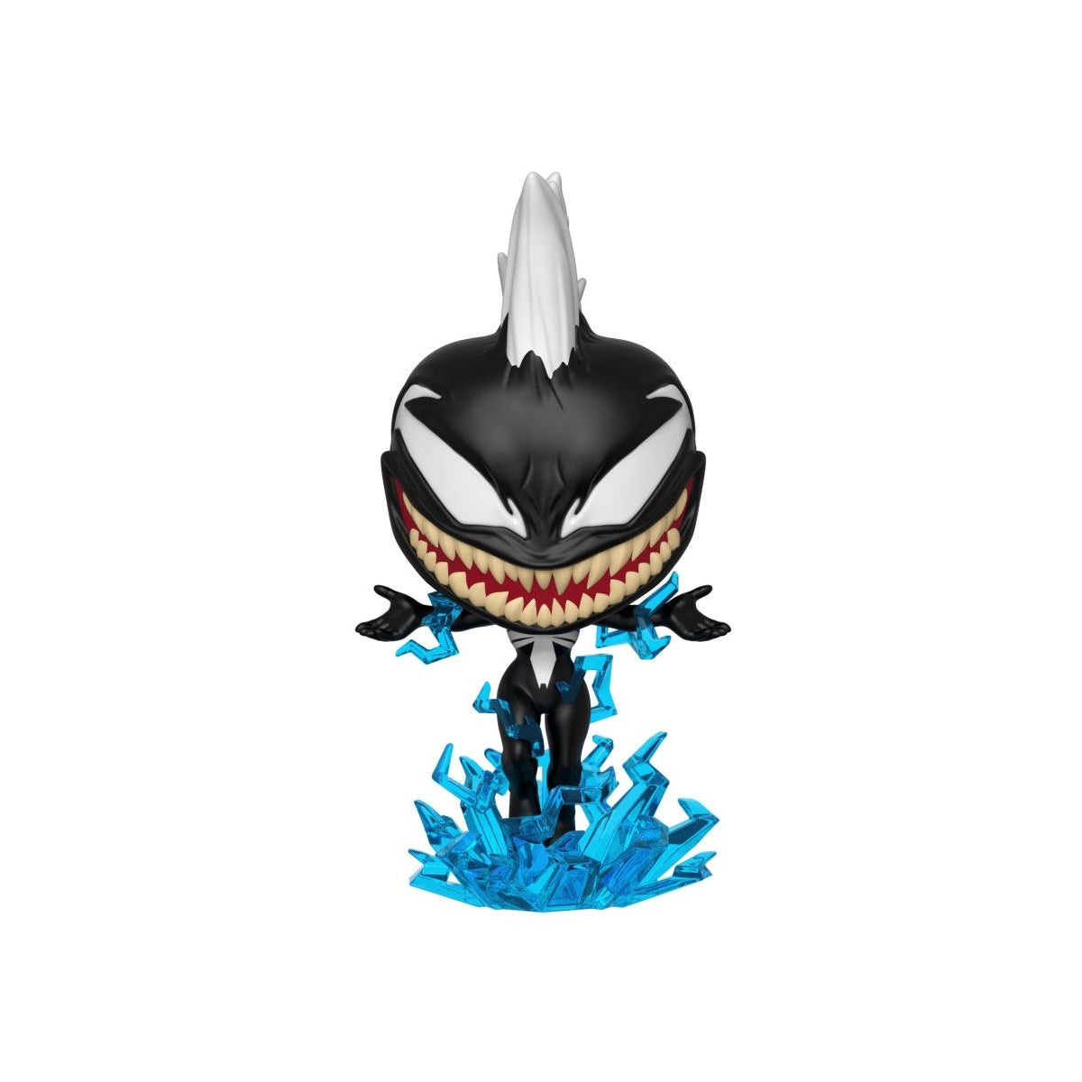 Pop! Vinyl figure of a superhero character with a black and white head and blue base on a white background