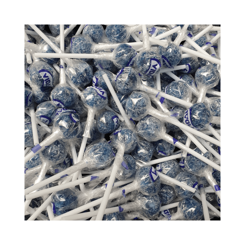 Blue lollipops with white sticks on a white background