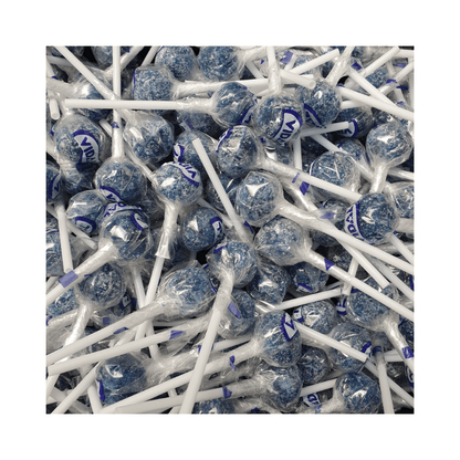 Blue lollipops with white sticks on a white background