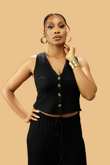 Textured V-Neck Button-Up Waistcoat Co-ord Set