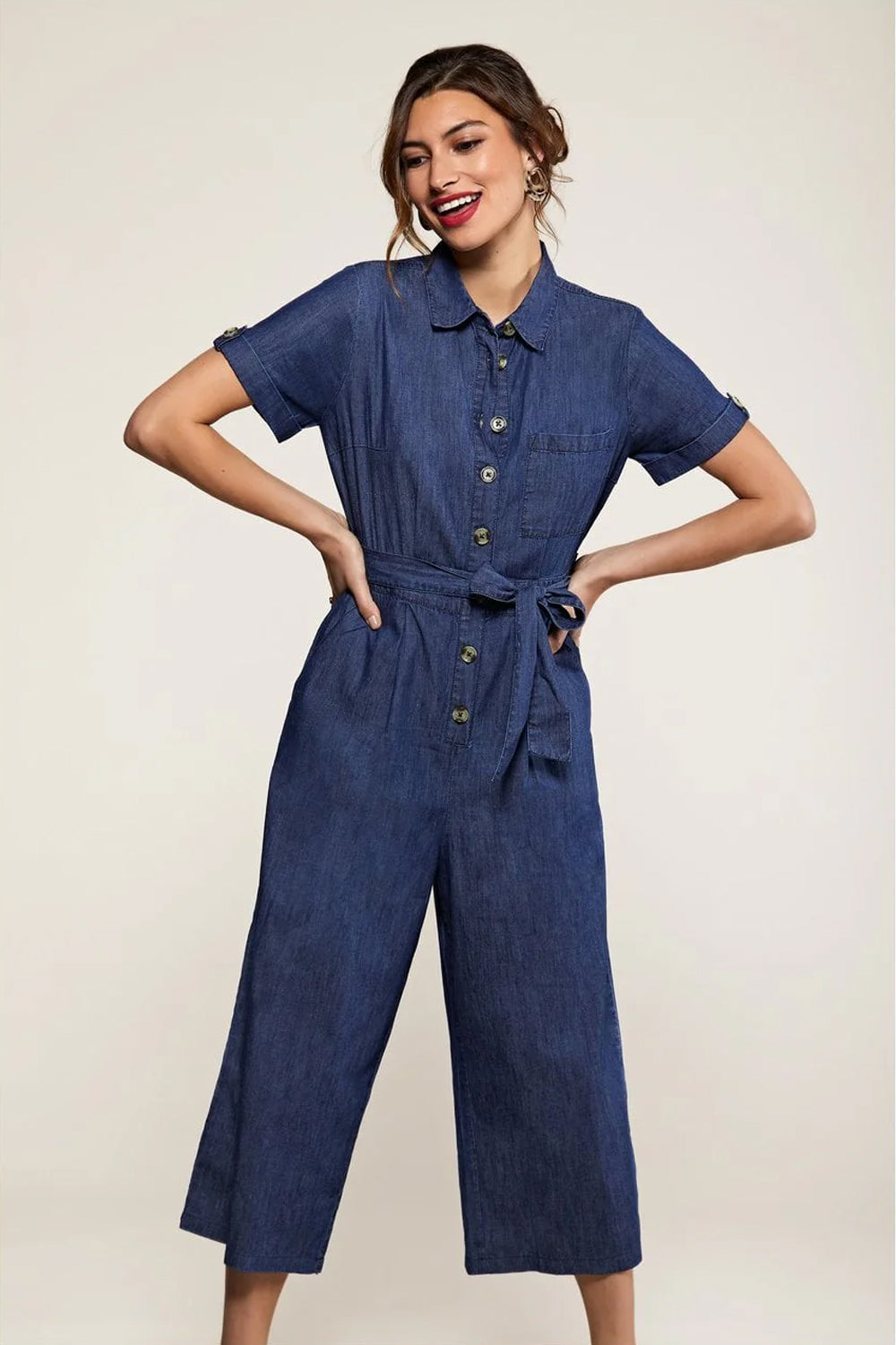 Blue Button Denim Jumpsuit
