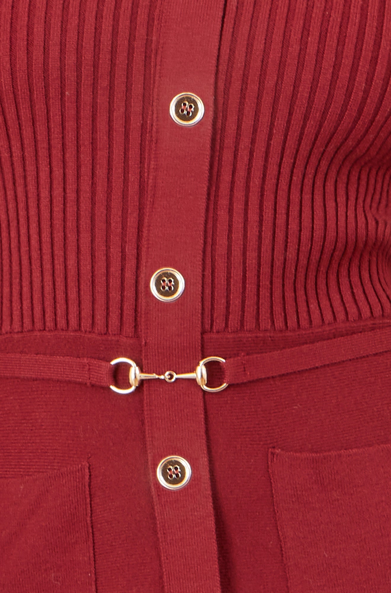 Burgundy Rib Knit Midi Shirt Dress With Snaffle Belt