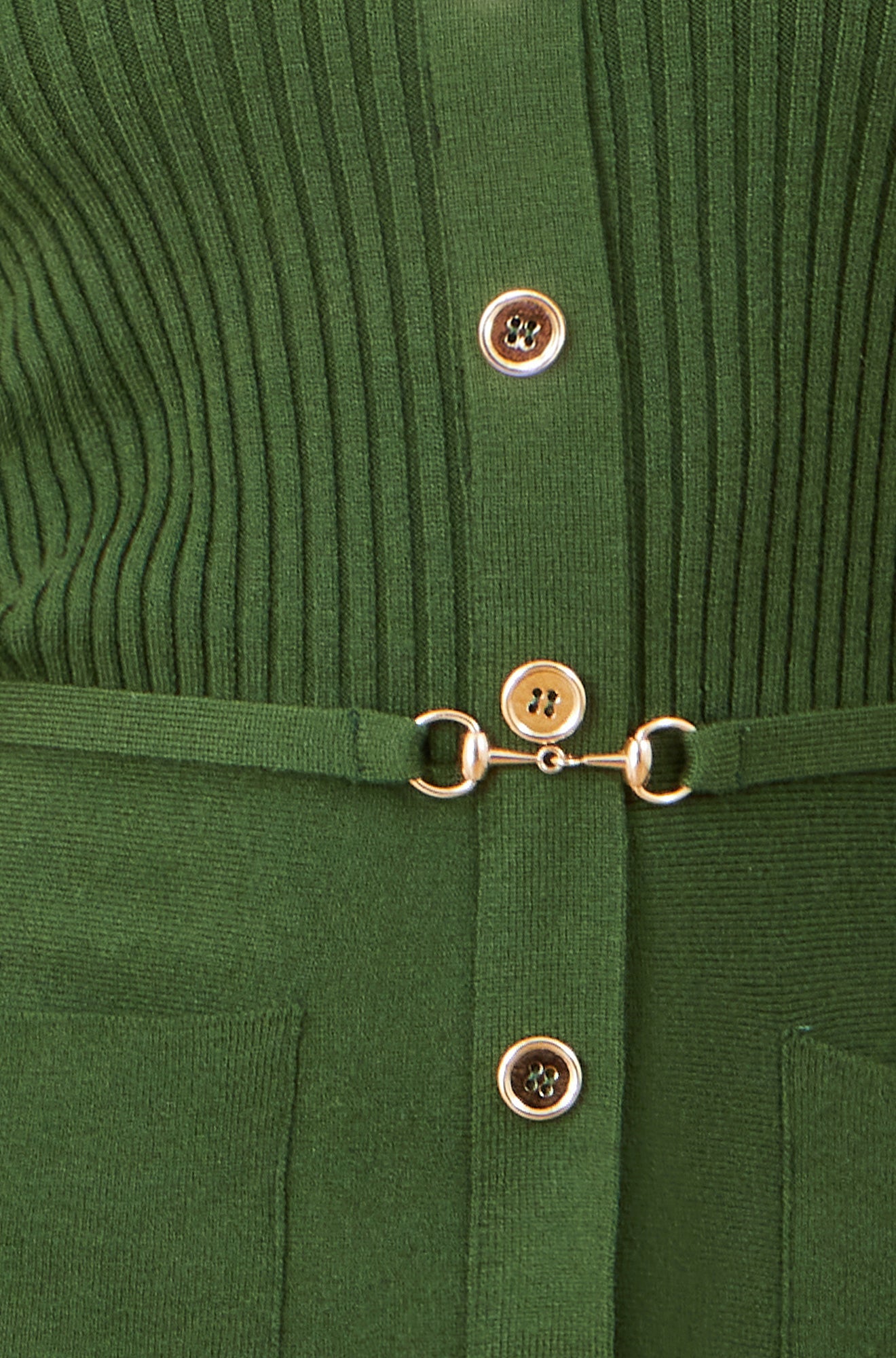 Green Rib Knit Midi Shirt Dress With Snaffle Belt