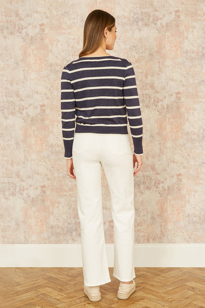 Navy Striped Sparkle Knitted Cardigan