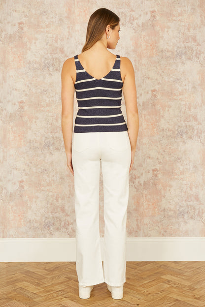 Navy Striped Sparkle Knitted Vest Top