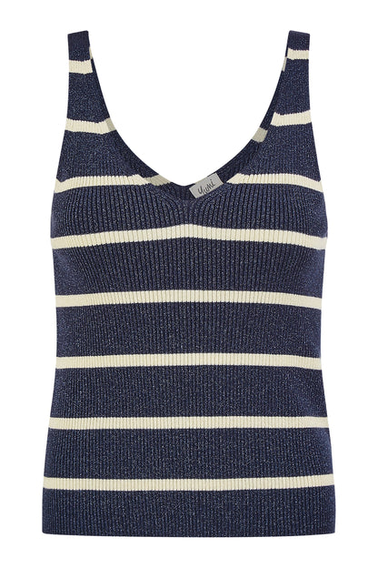 Navy Striped Sparkle Knitted Vest Top