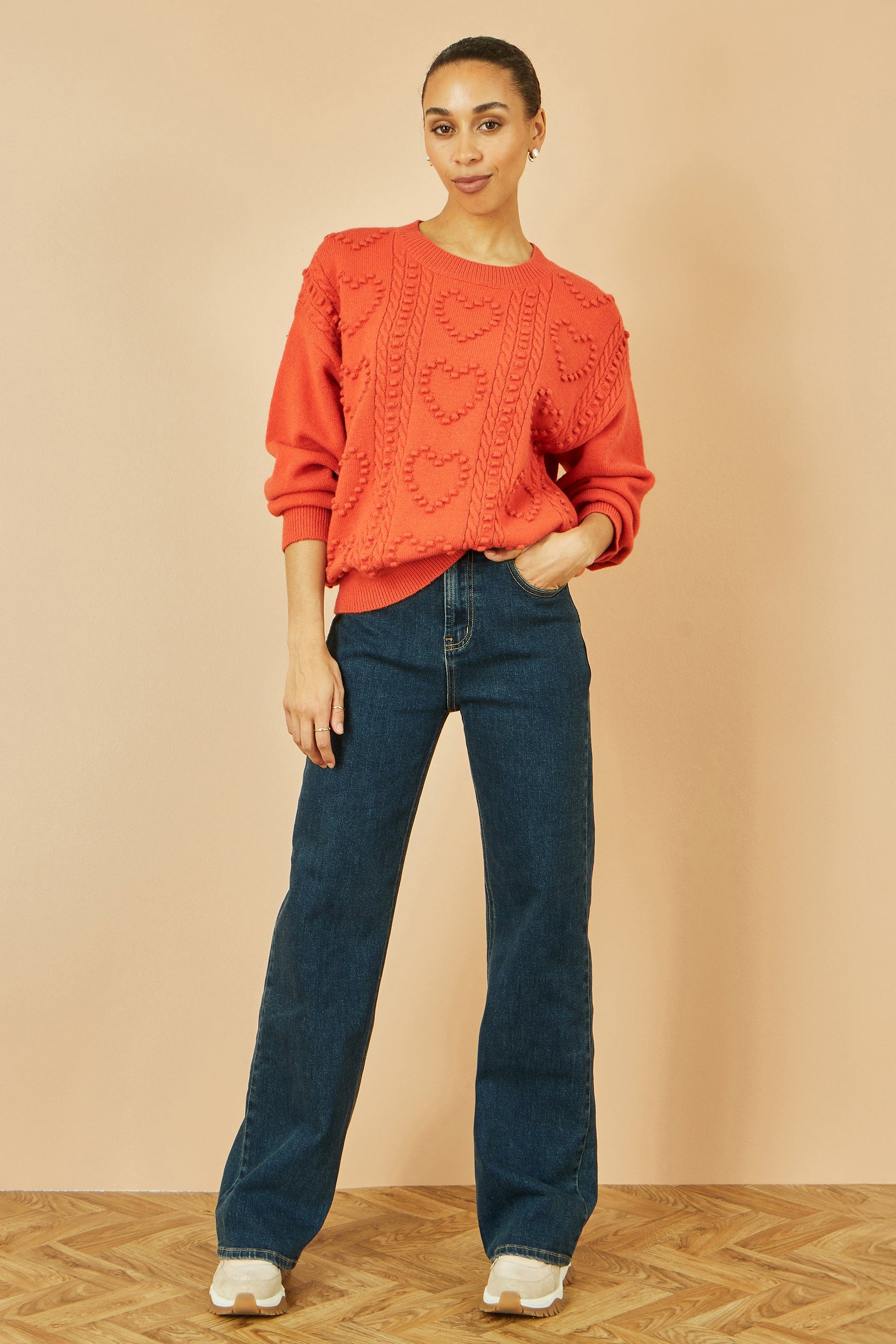 Orange Heart Knit Relaxed Jumper