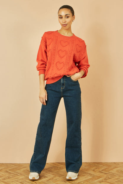Orange Heart Knit Relaxed Jumper