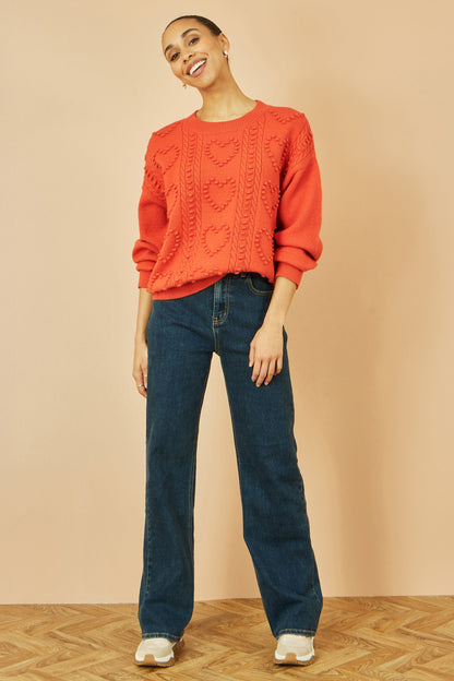 Orange Heart Knit Relaxed Jumper