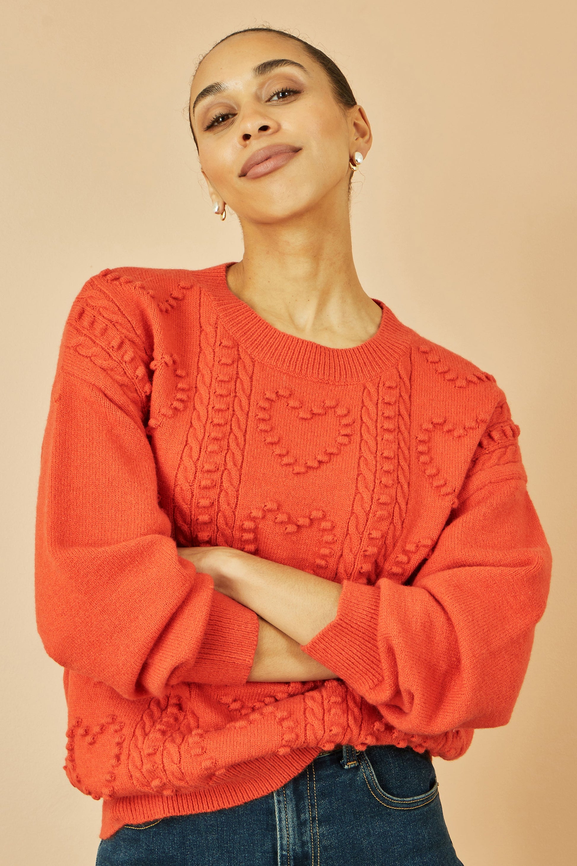 Orange Heart Knit Relaxed Jumper