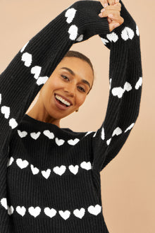 Black Knitted Jumper With Heart Stripes