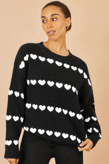Black Knitted Jumper With Heart Stripes