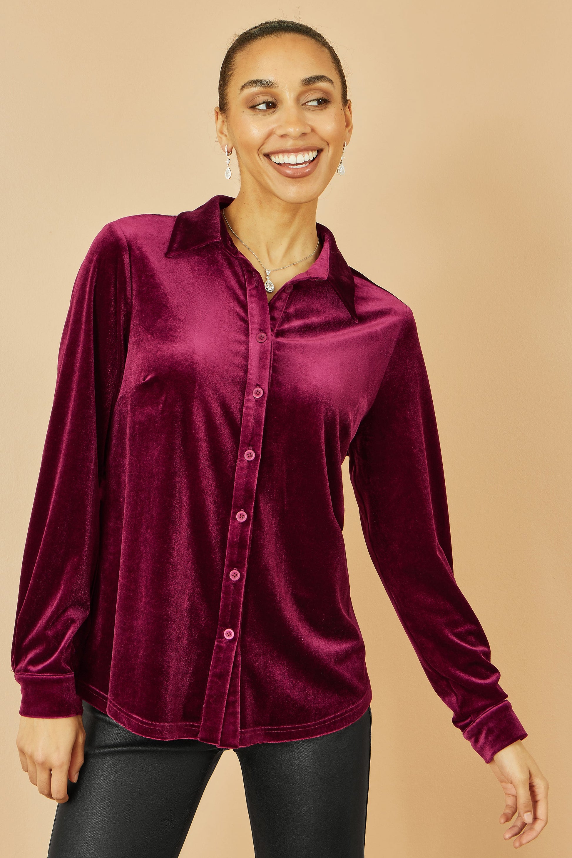 Burgundy Velvet Relaxed Fit Shirt