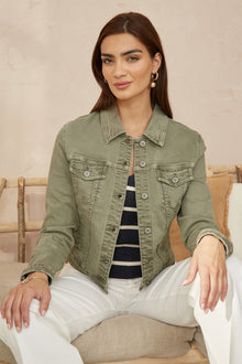 Green Stretch Cotton Denim Jacket