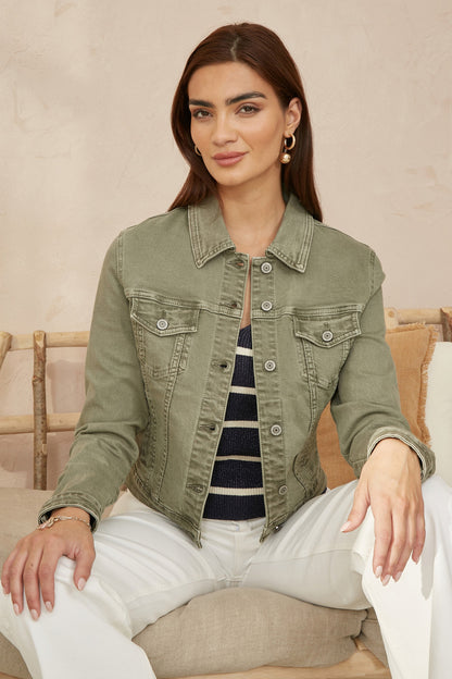 Green Stretch Cotton Denim Jacket