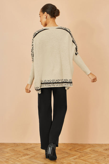 Oatmeal Leopard Print Border Relaxed Fit Jumper