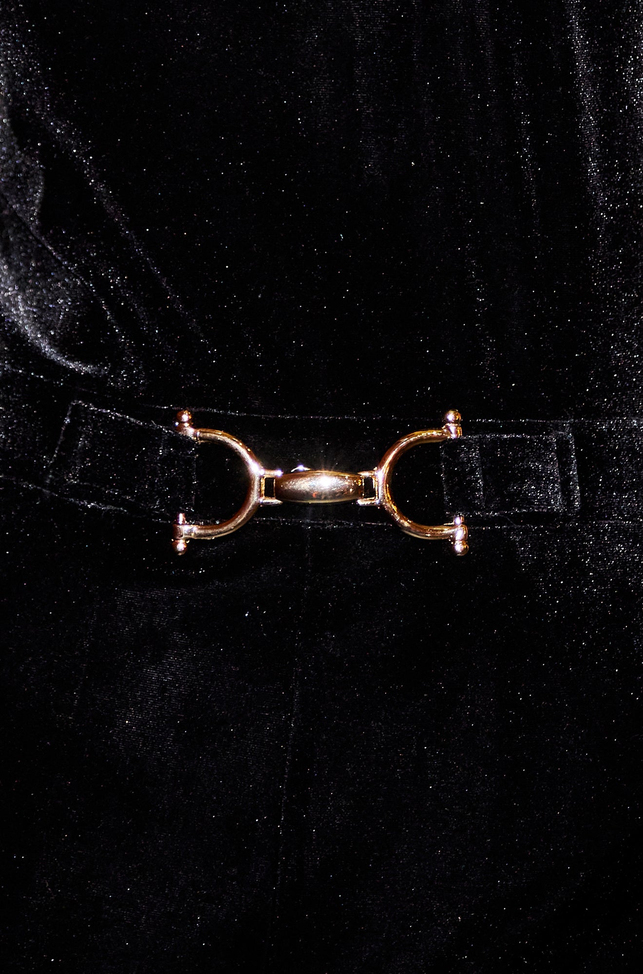 Black Velvet Jumpsuit With Twist Neckline And Buckle Belt