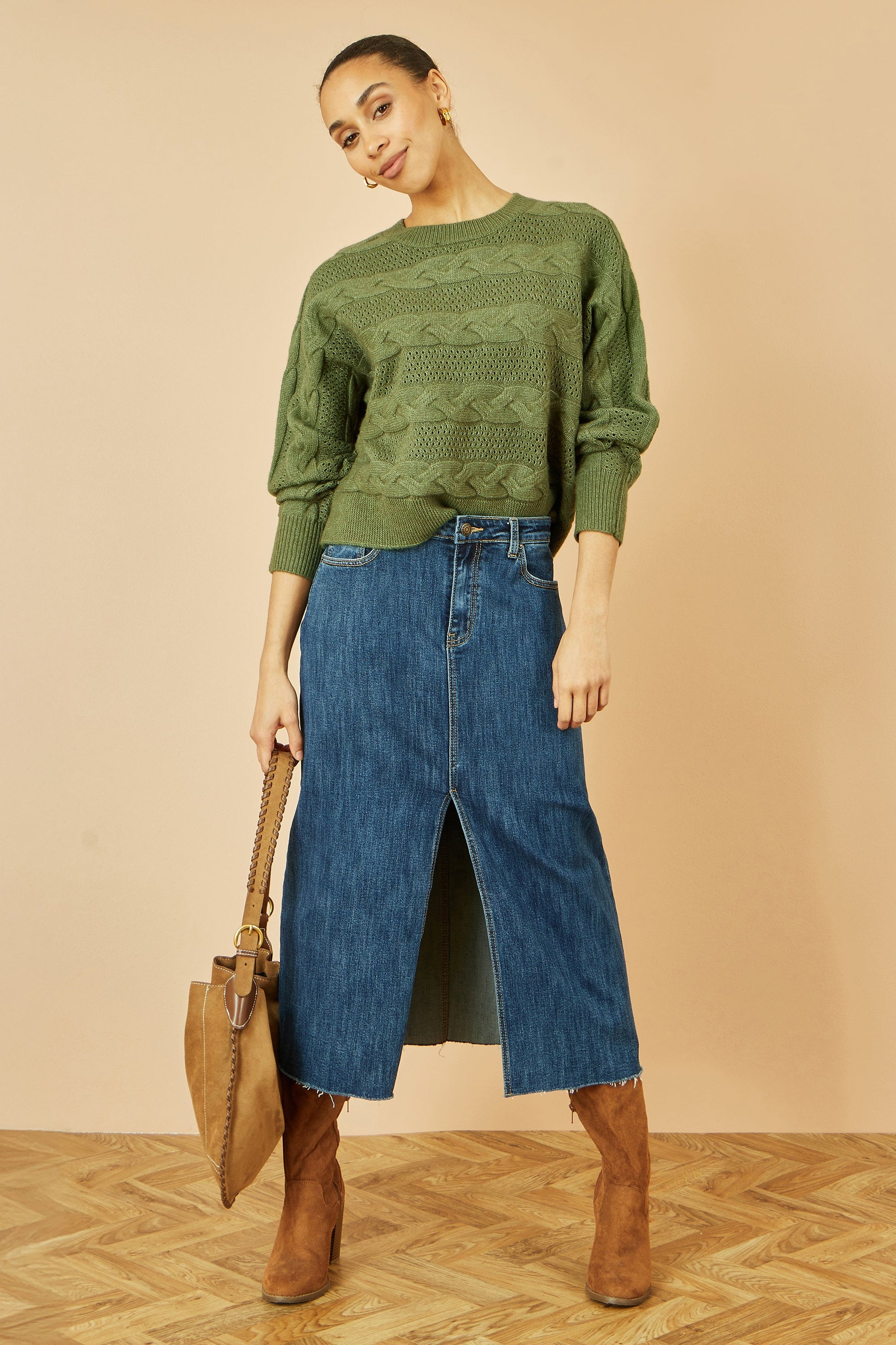 Green Cable Knit Relaxed Fit Jumper