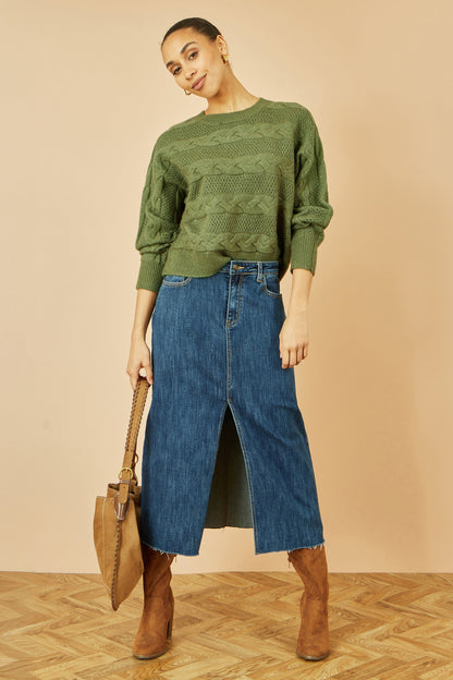 Green Cable Knit Relaxed Fit Jumper